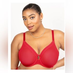 Curvy Couture Red Sheer Mesh Full Coverage Unlined Underwire Bra Size 44C